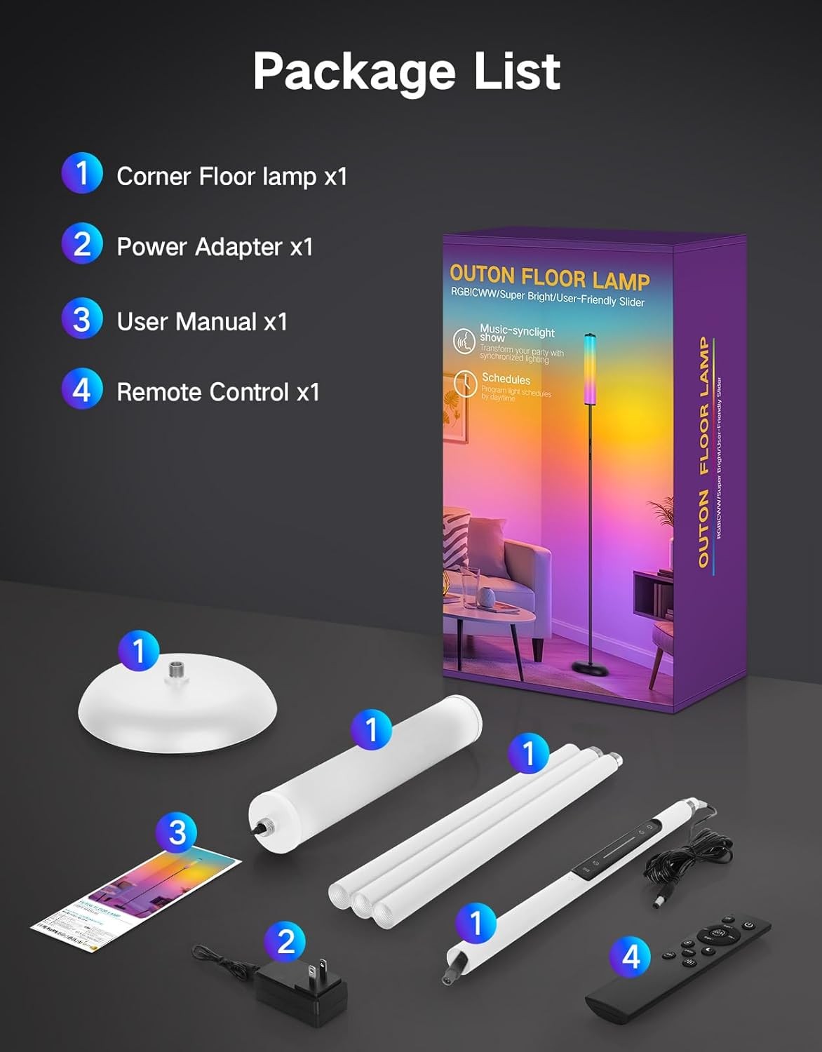 RGB Corner Floor Lamp Smart LED 1500LM App Remote Music