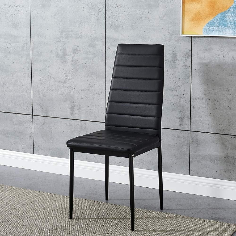 Modern 4-Seater Black Glass Dining Table Set with PU Leather Chairs