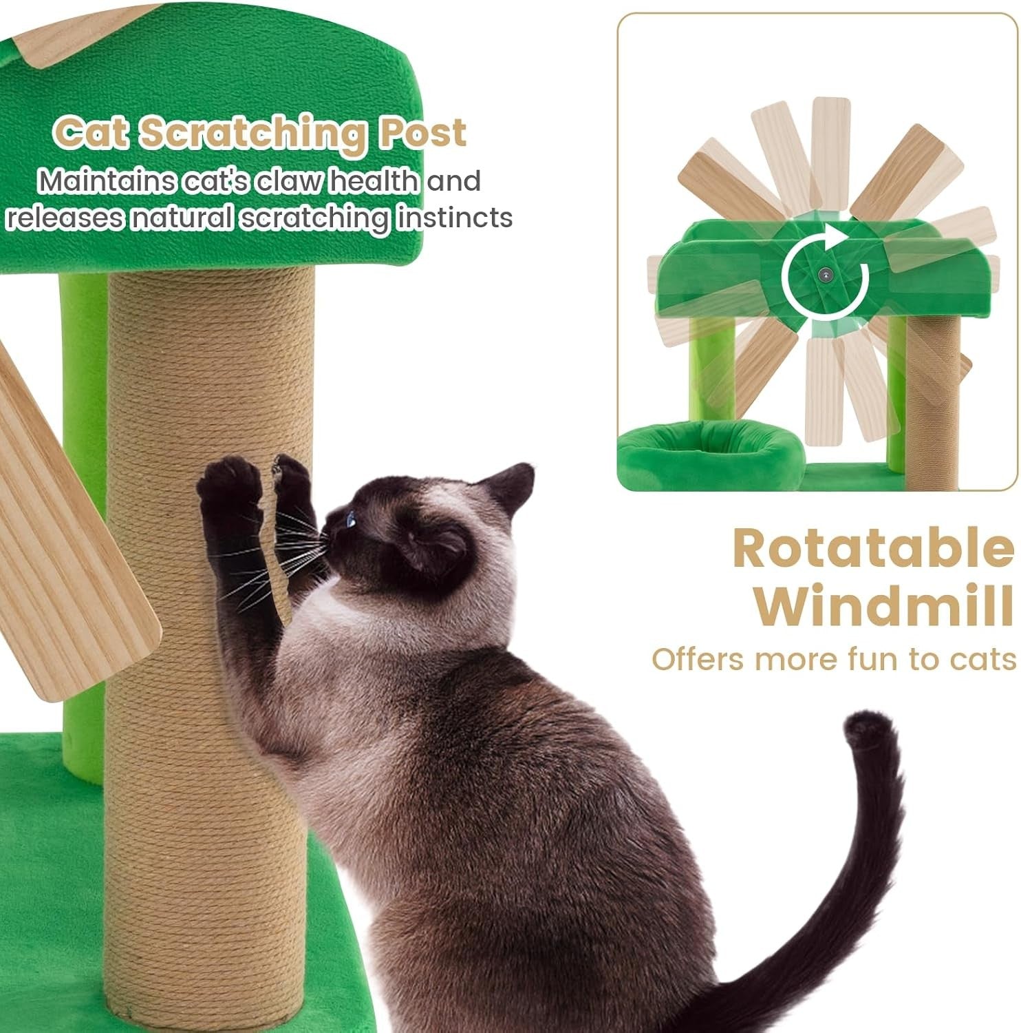 Green Windmill Cat Tree Multi-Level Scratching Tower Indoor Activity Center