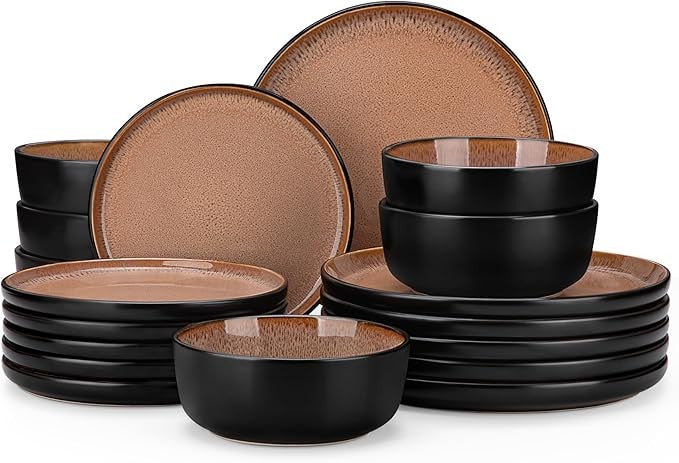 18pc Stoneware Dinner Set Plates Bowls Reactive Glaze Service for 6 Amber