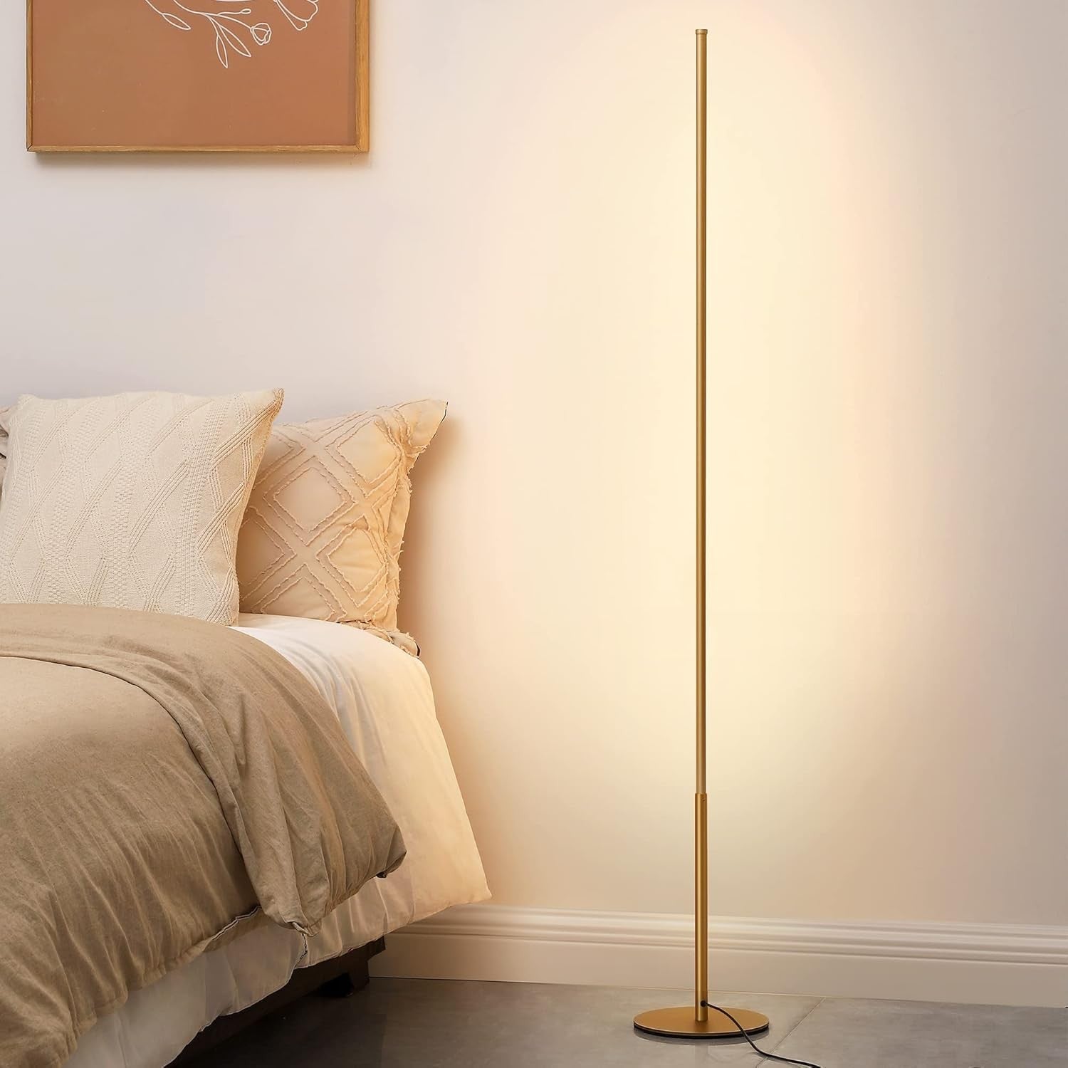 LED Floor Lamp Dimmable Corner Standing Light Minimalist Warm White Gold
