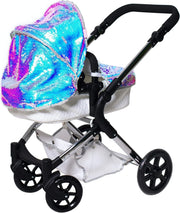 2 in 1 Dolls Pram Mermaid Pushchair Adjustable Handle Carry Cot
