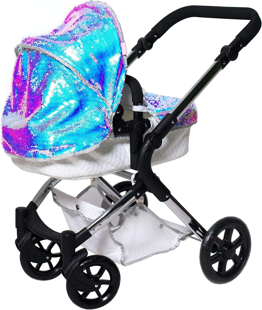 2 in 1 Dolls Pram Mermaid Pushchair Adjustable Handle Carry Cot