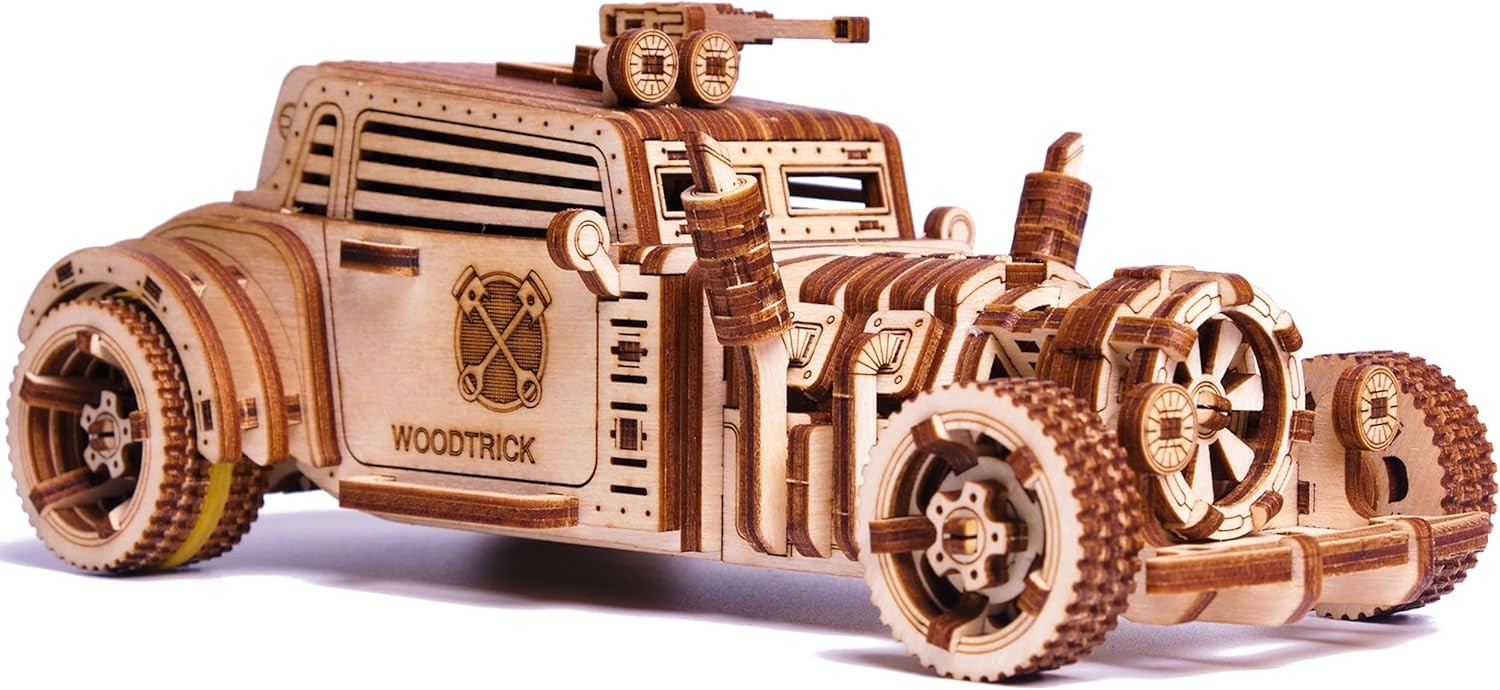Wooden 3D Apocalyptic Car Puzzle Kit with Moving Parts & Spring Power