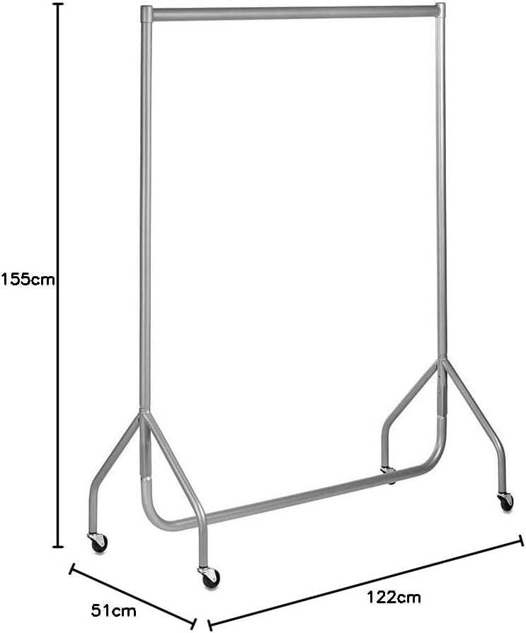 Heavy Duty Clothes Rail 4ft Steel Silver, 100kg Load, Free Standing with Wheels