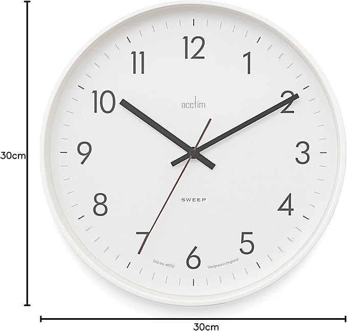 30cm White Wall Clock Silent Sweep Slim Modern Easy-Read Minimalist Design