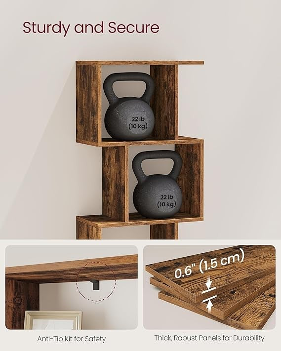 6-Tier Rustic Brown Bookcase Room Divider Modern Cube Storage Display Shelf 159