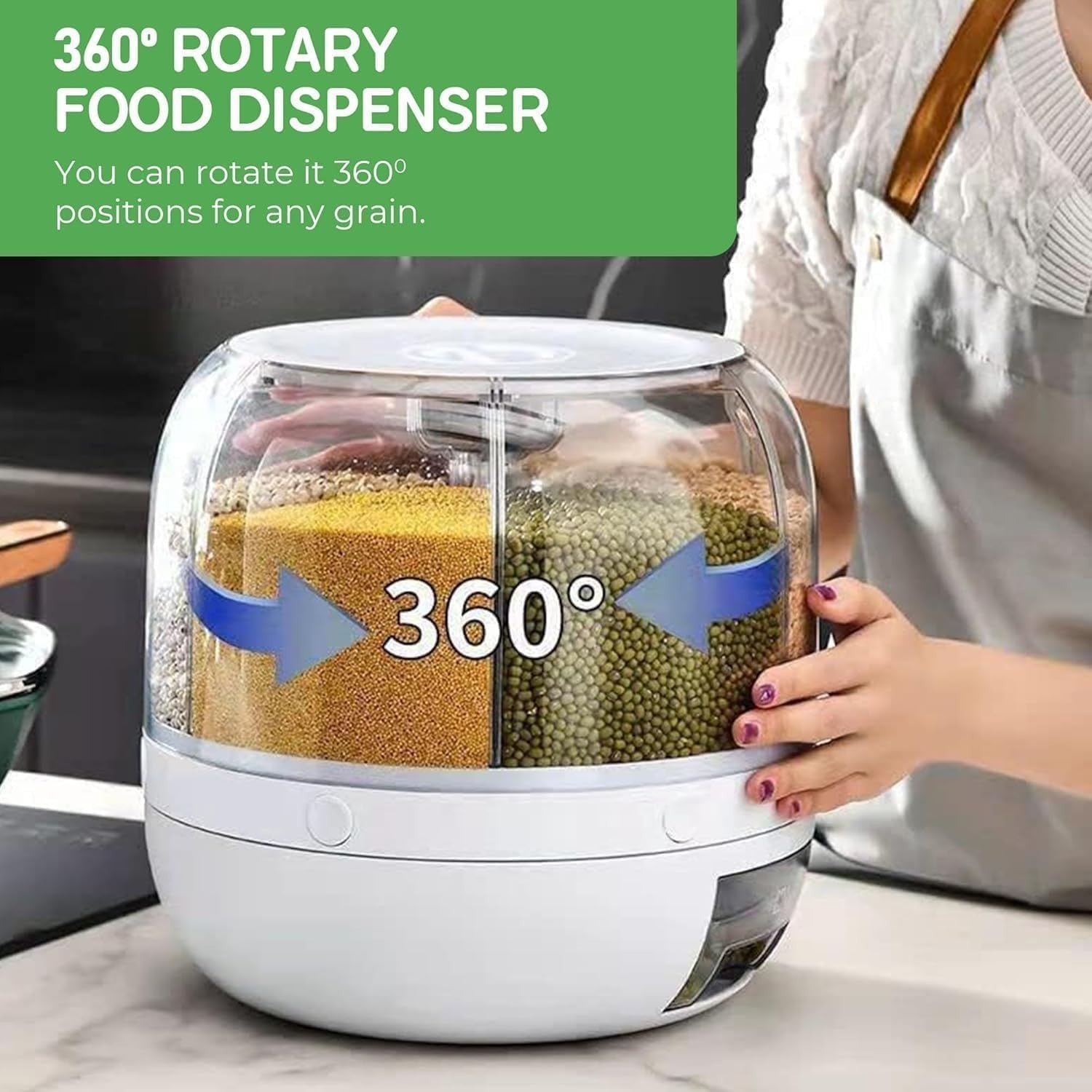 360° Rotating 6 Grid Food Dispenser 3KG Grain Rice Storage Container