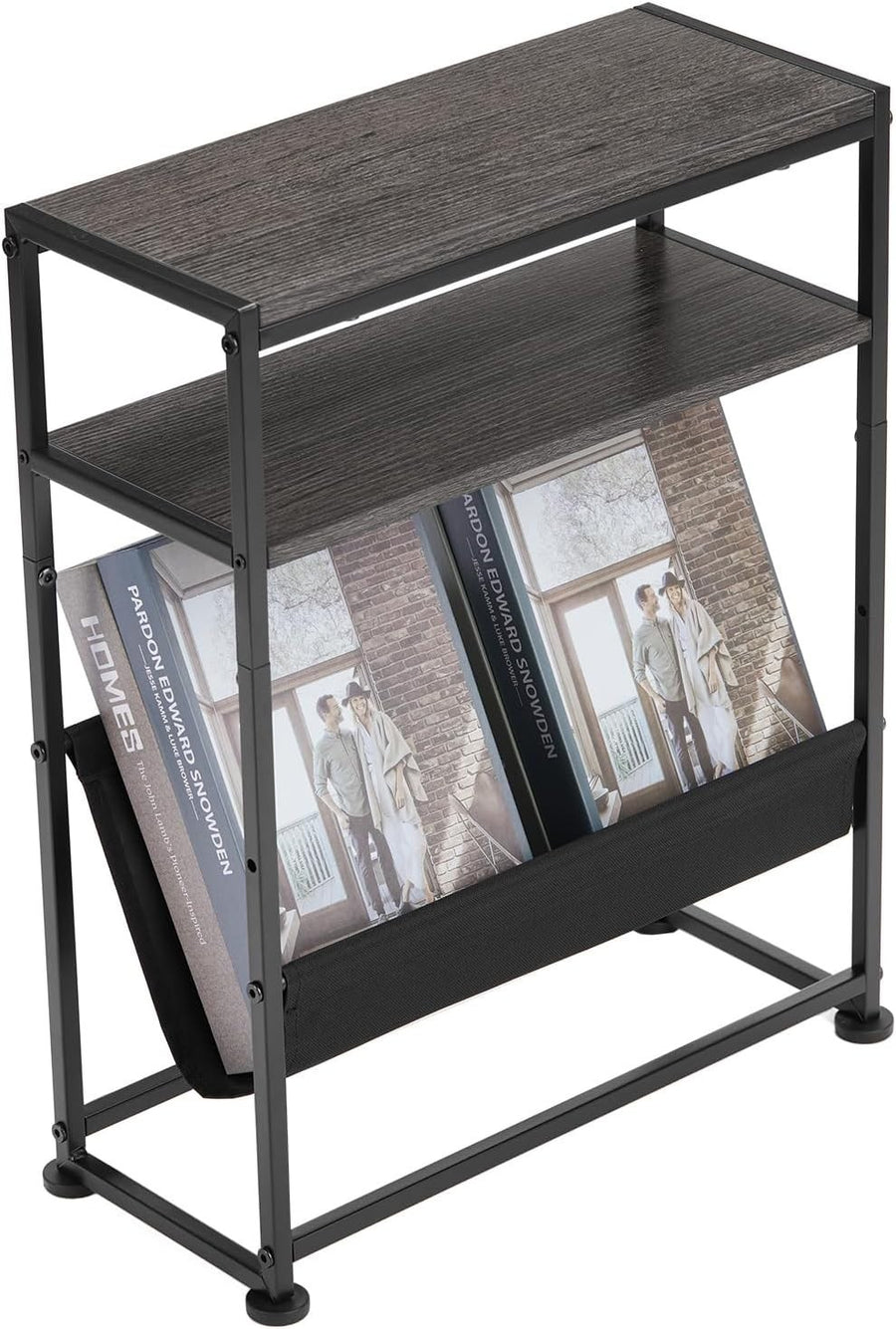 Narrow Side Table with Storage – Slim Grey End Table for Small Spaces & Sofa