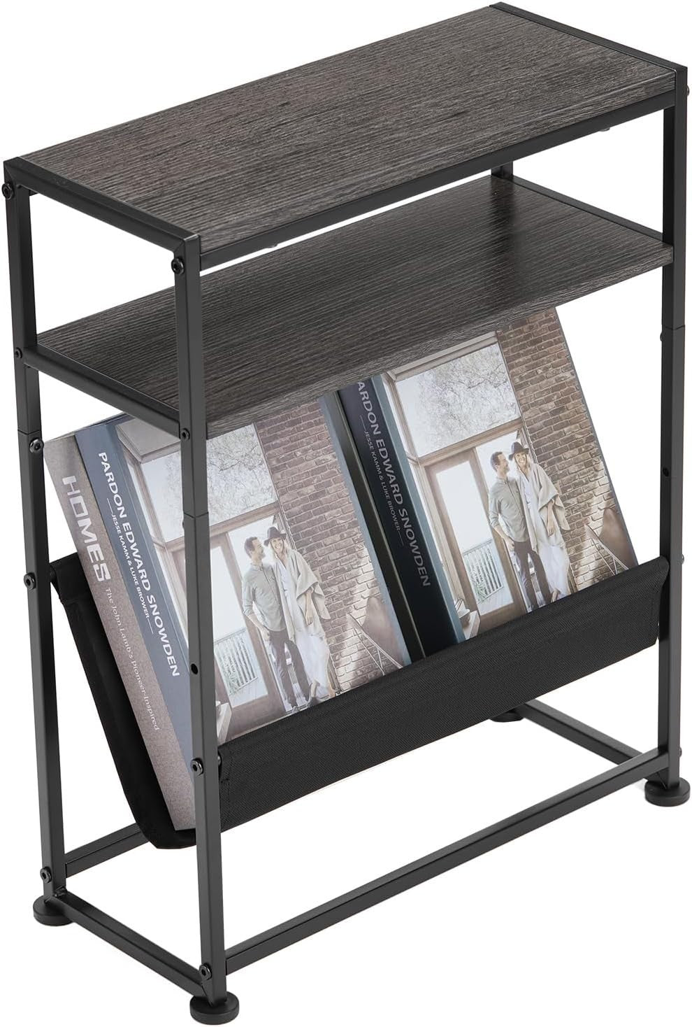 Narrow Side Table with Storage – Slim Grey End Table for Small Spaces & Sofa