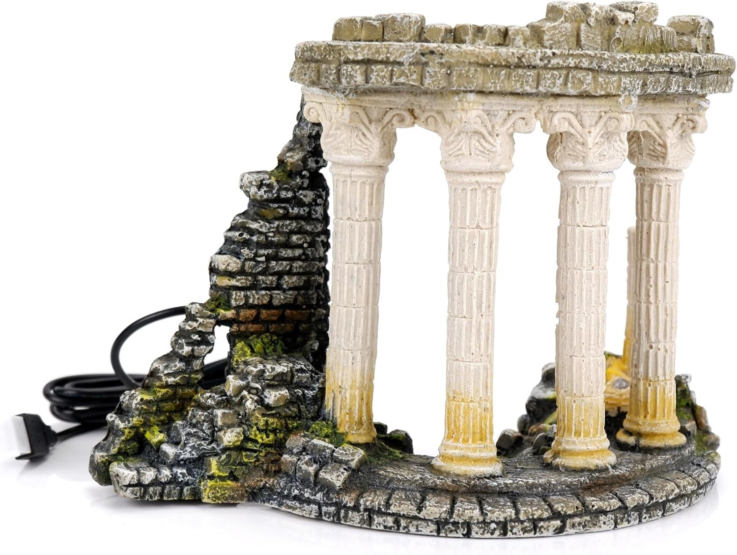 Roman Ruins Aquarium Ornament with LED Lights • USB Powered Fish Tank Decor
