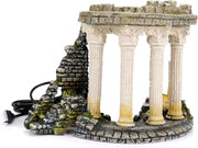Roman Ruins Aquarium Ornament with LED Lights • USB Powered Fish Tank Decor
