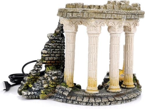 Roman Ruins Aquarium Ornament with LED Lights • USB Powered Fish Tank Decor
