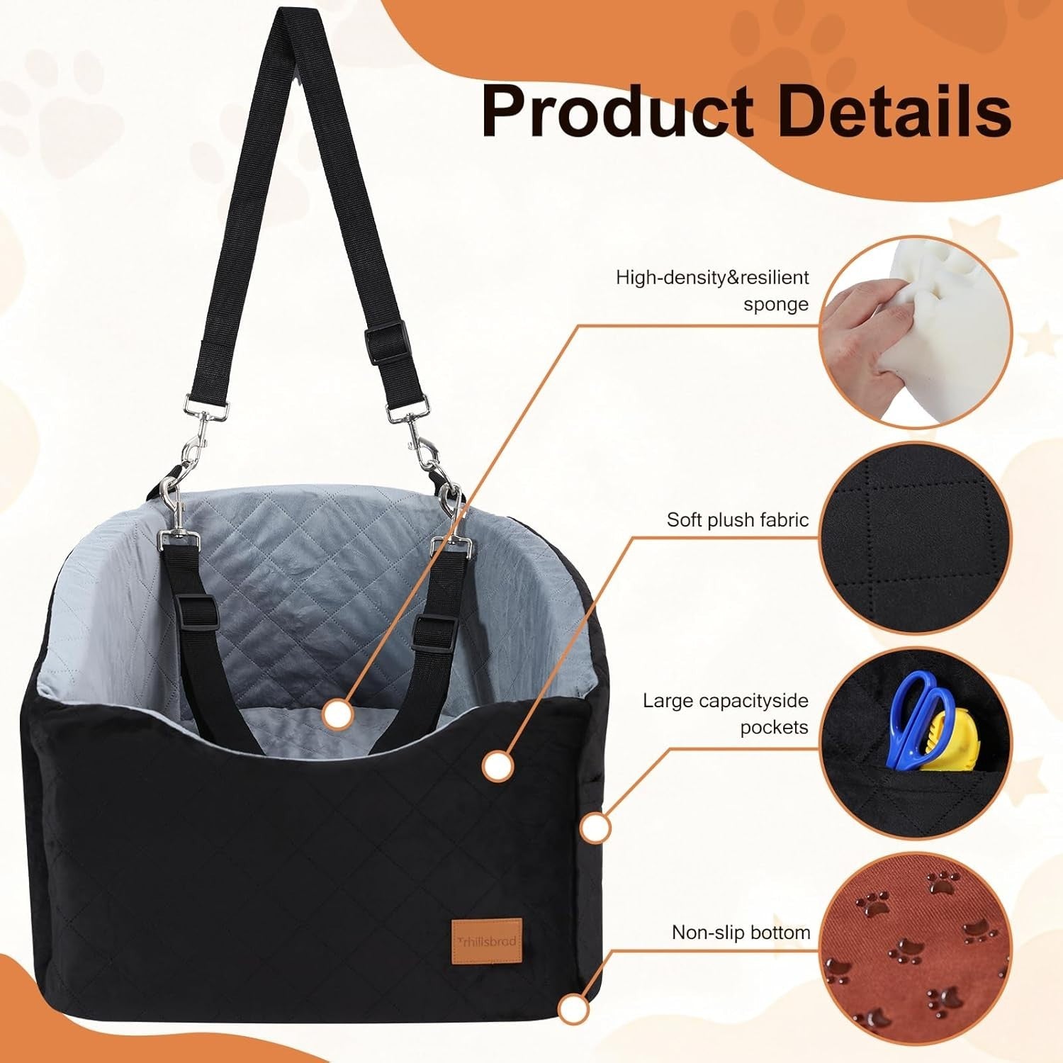 Memory Foam Dog Booster Car Seat Washable Travel Bed Up to 40lbs