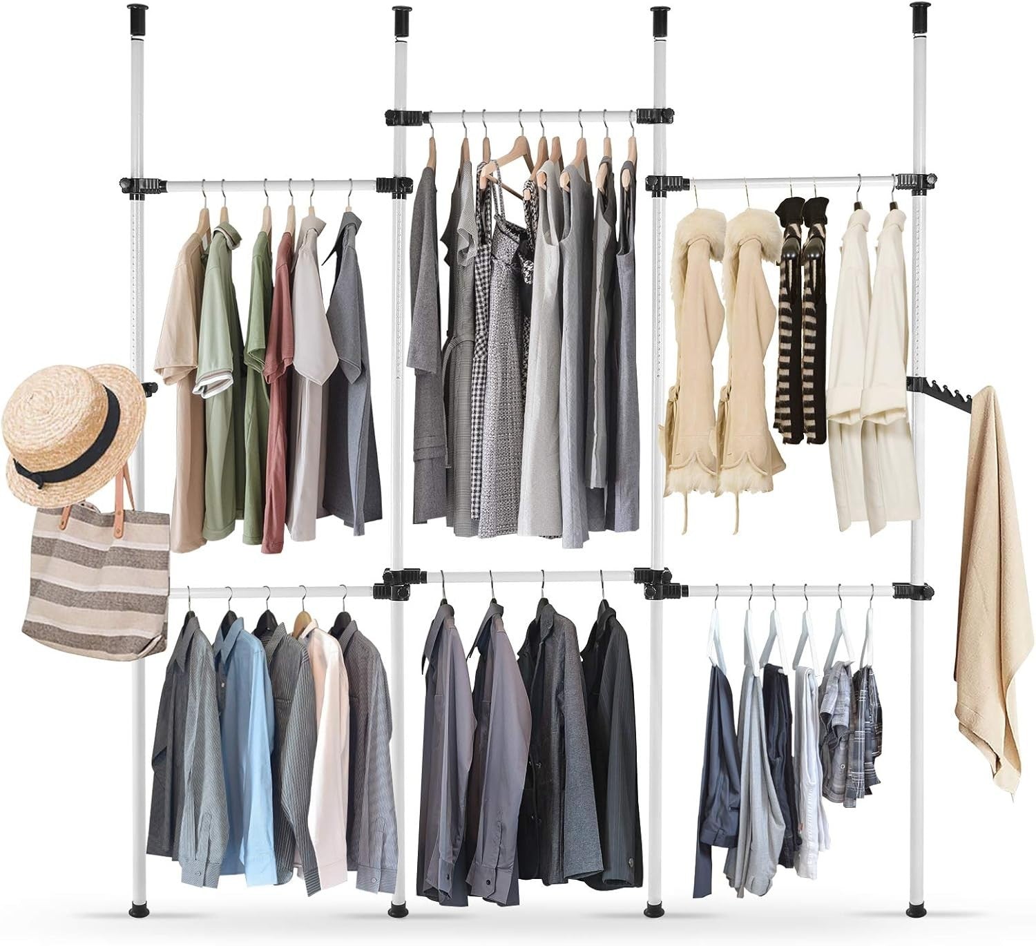 Heavy Duty Adjustable Telescopic Clothes Rack 4 Poles 6 Bars