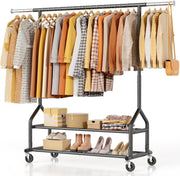 Heavy Duty 252KG Clothes Rail With Shelves & Wheels Black