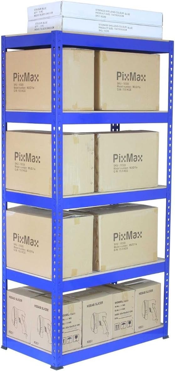 3 Q-Rax Blue Shelving Units + 120cm Workbench Heavy Duty 200kg Shelves