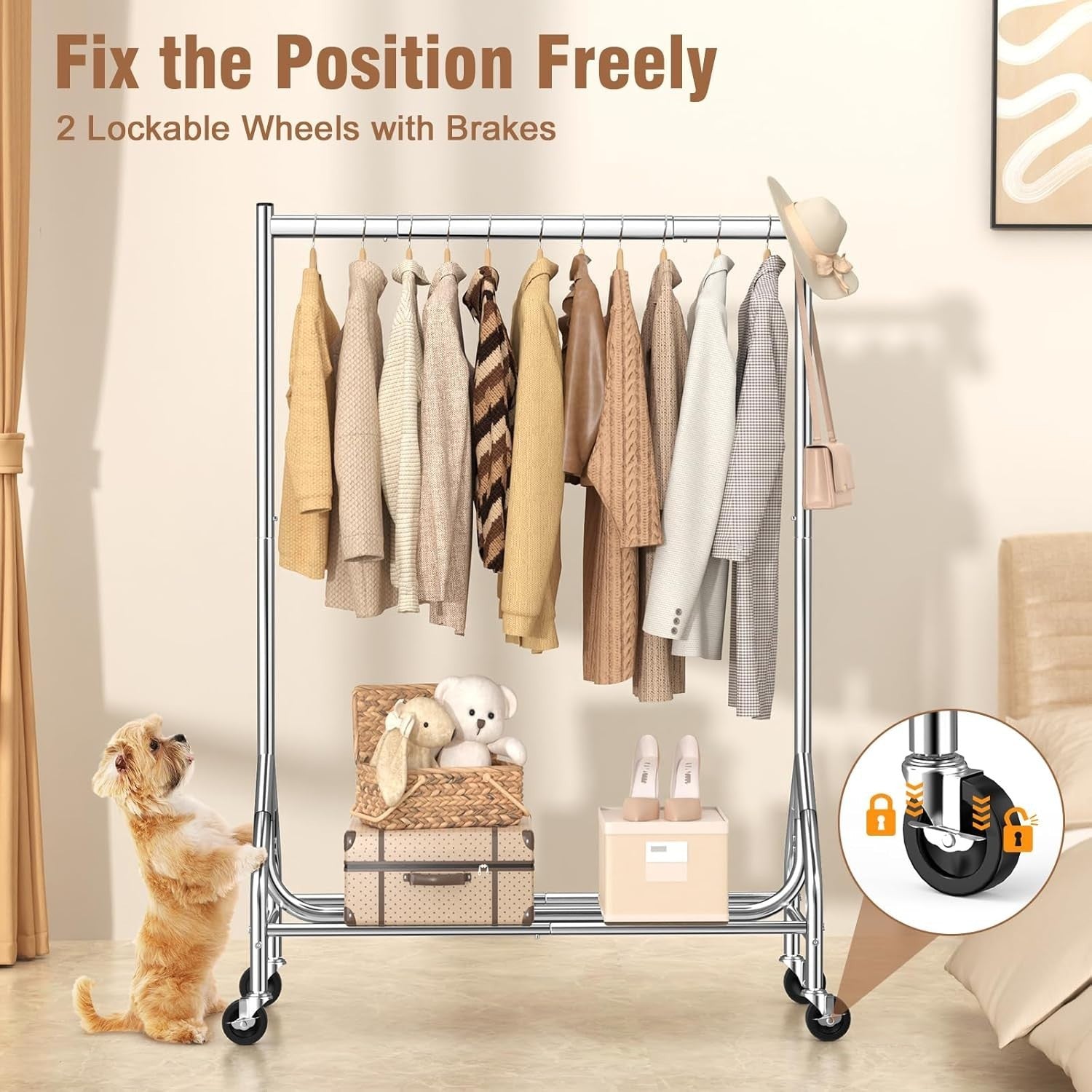 Silver Heavy Duty 180KG Clothes Rail With Wheels Metal Rack
