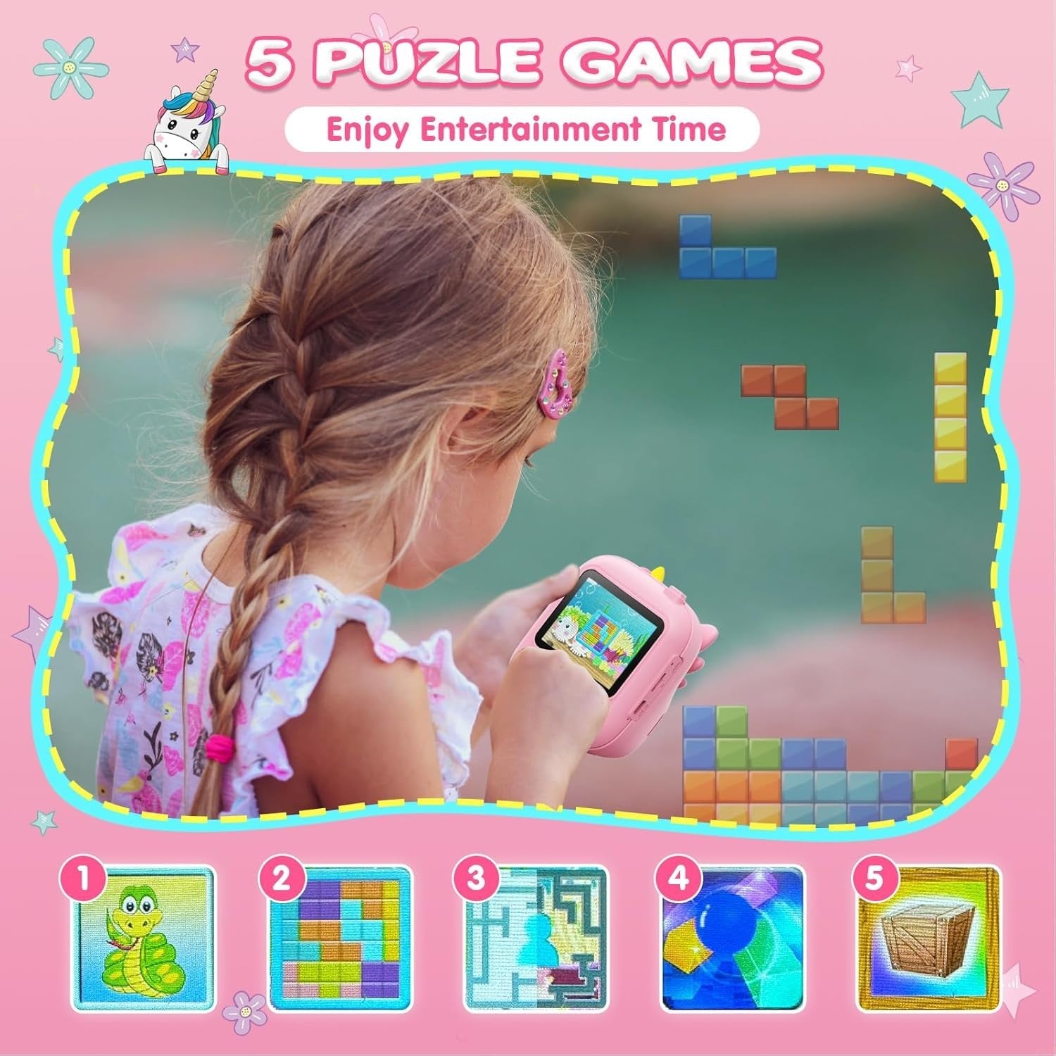 Kids Instant Print Camera 12MP 1080P HD 32GB Card Photo Paper Pink