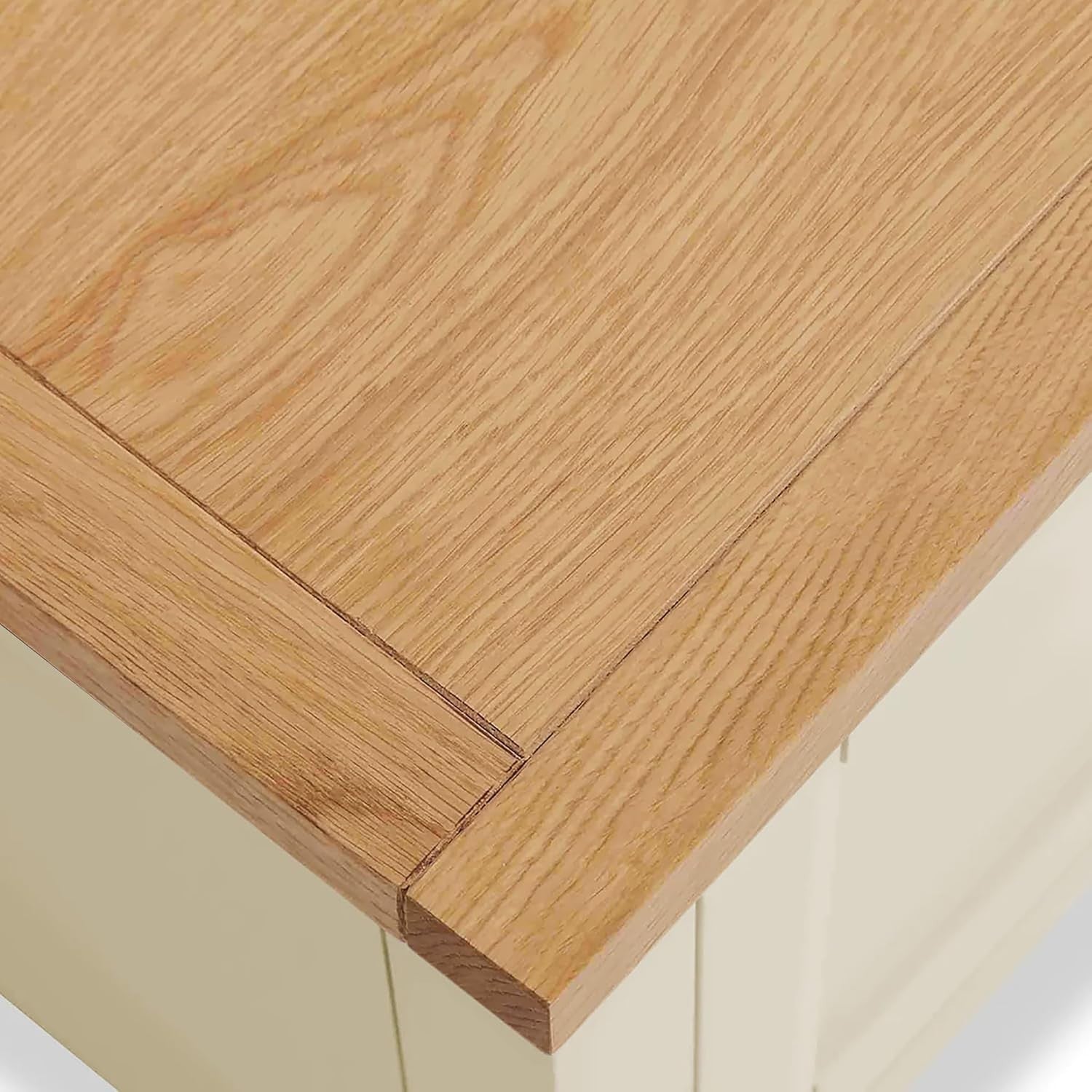 Cream 3 Drawer Bedside Table with Oak Top – Solid Wood Nightstand