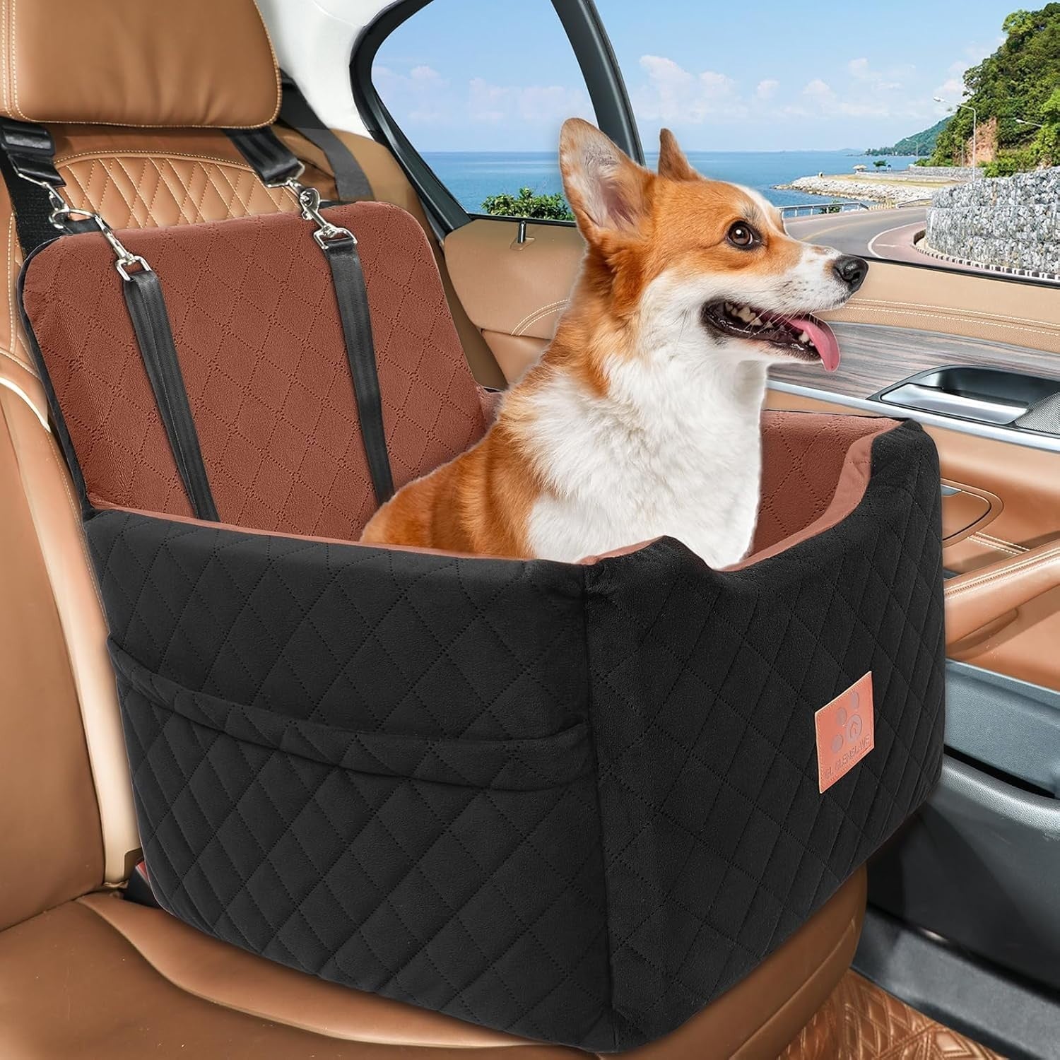 Elevated Dog Car Seat Bed Memory Foam Washable Booster for Dogs