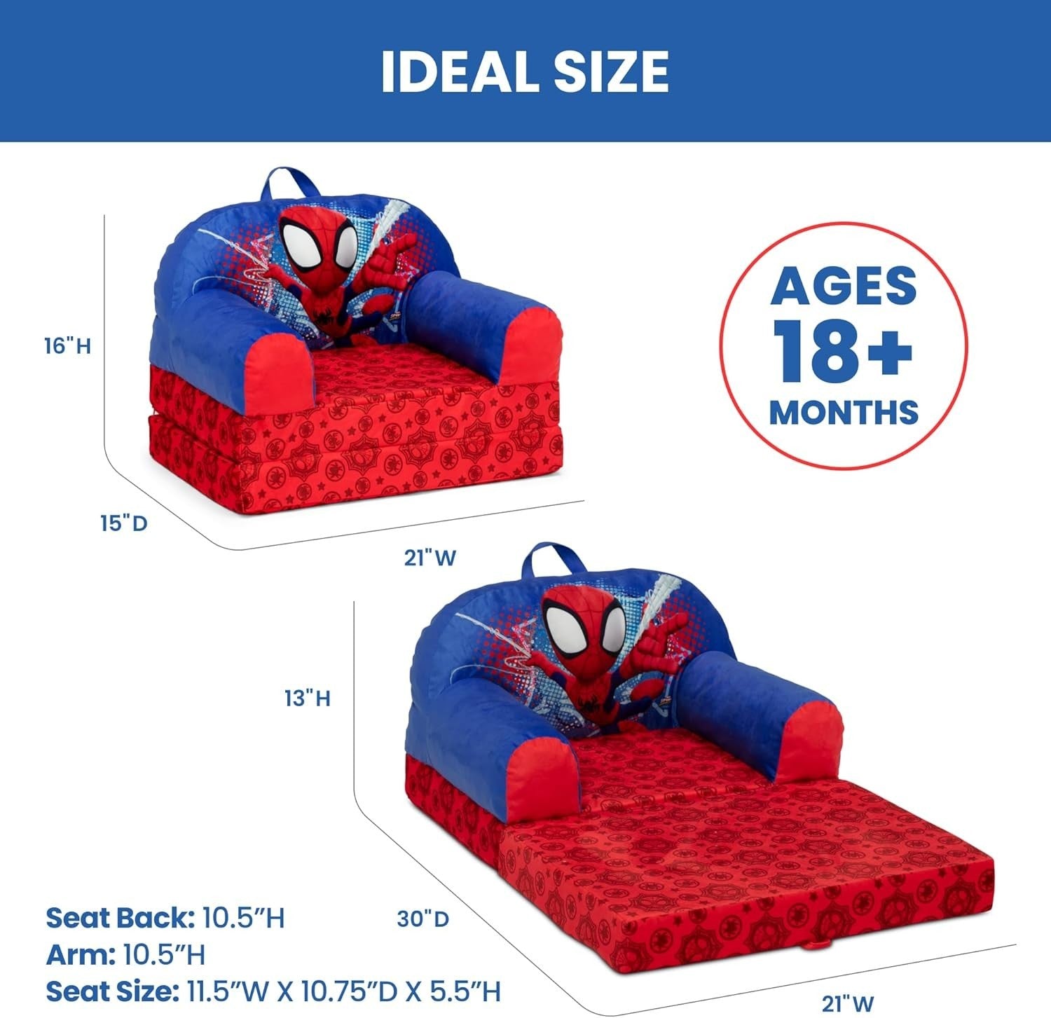 Kids Flip-Out Lounge Chair 2-in-1 Sleeper with Foam Comfort, Lightweight.