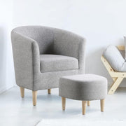 Grey Tub Chair & Footstool Set Linen Accent Armchair Lounge Seat