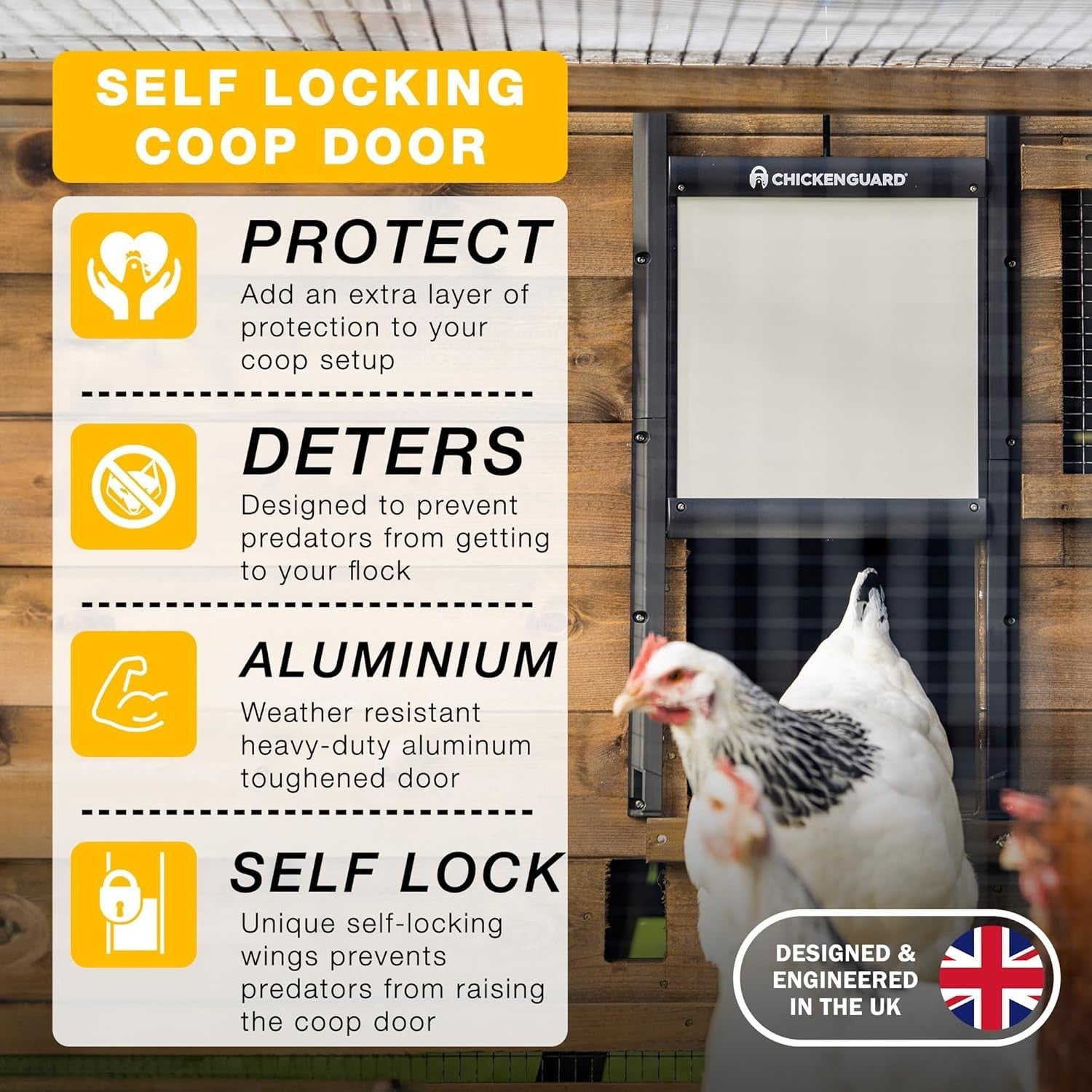 Self Locking Chicken Coop Door Predator Proof Aluminium