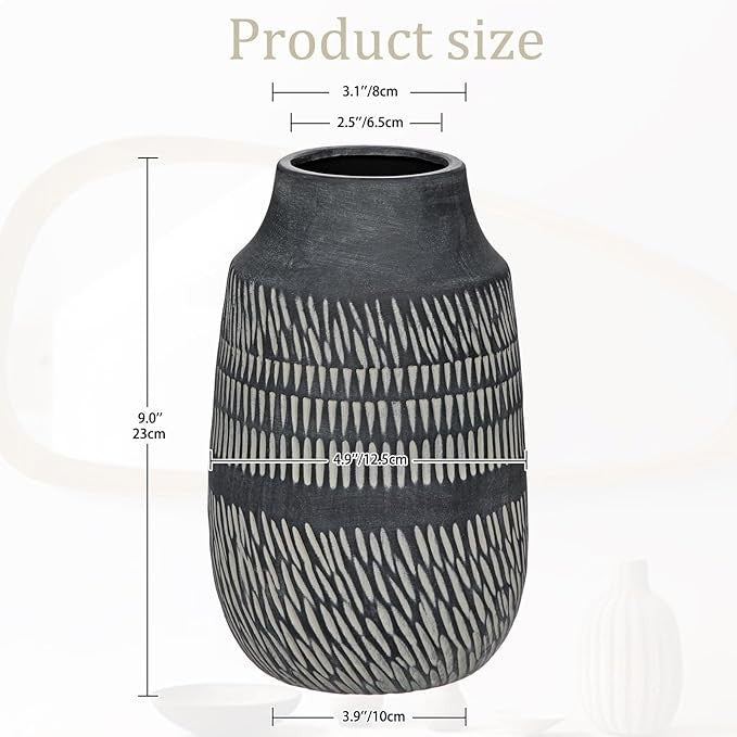 Small Black Ceramic Vase 23cm Modern Scandinavian Decor for Pampas