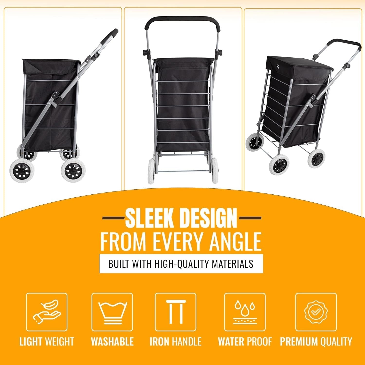 Foldable 4-Wheel Shopping Trolley Cart with Removable Bag - Heavy Duty
