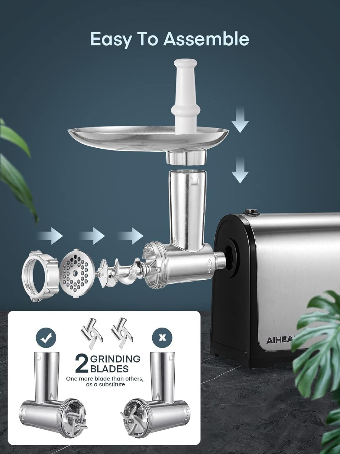 3200W Electric Meat Grinder Sausage Maker Mincer 3 Plates Stainless