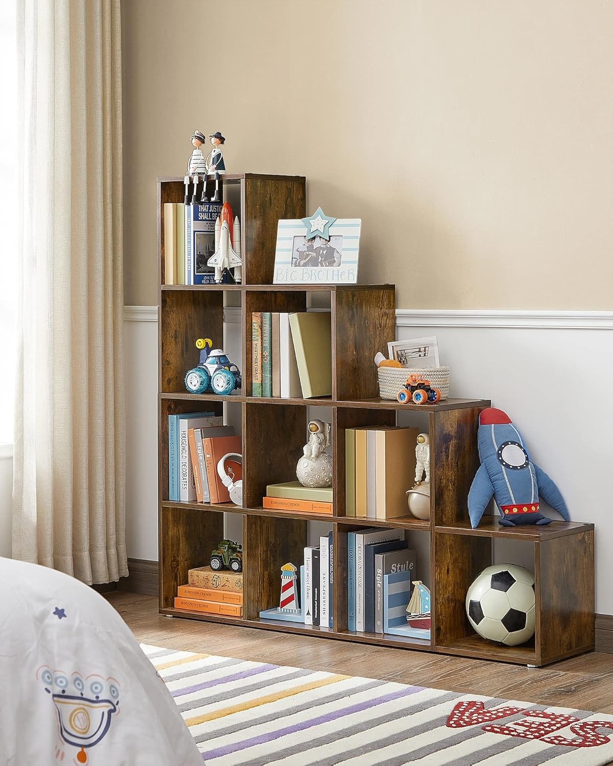 10-Tier Rustic Brown Cube Shelf – Large Open Display Bookcase for Home & Office