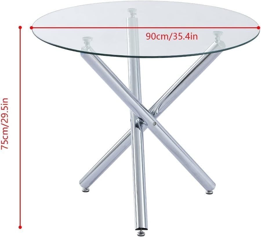 Modern 5-Piece Round Glass Dining Table with 2 Beige Velvet Chairs Set