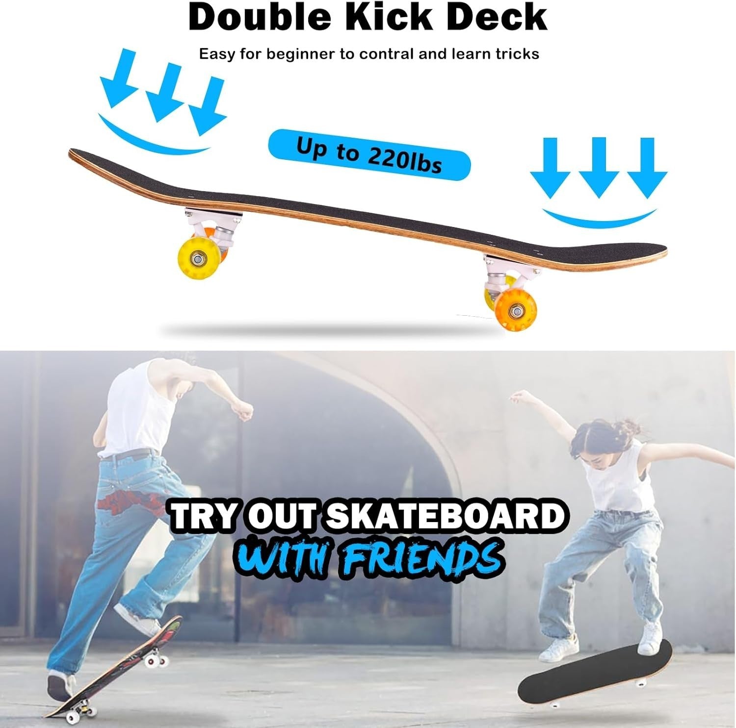 31x8 Maple Skateboard Complete Double Kick Rainbow Cruiser Kids Teens Adult