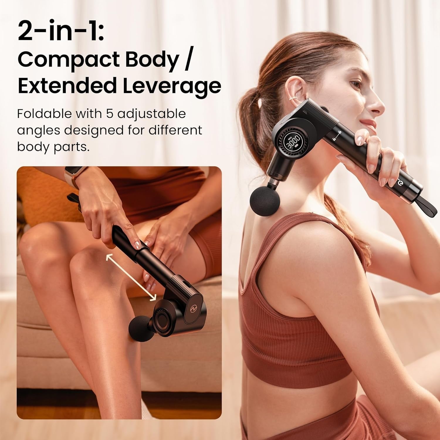 Deep Tissue Massage Gun for Back Pain Relief, 32-Speed, Foldable Arm