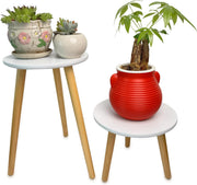 Wooden Plant Stands | White Round Flower Pot Tables for Modern Home Decor