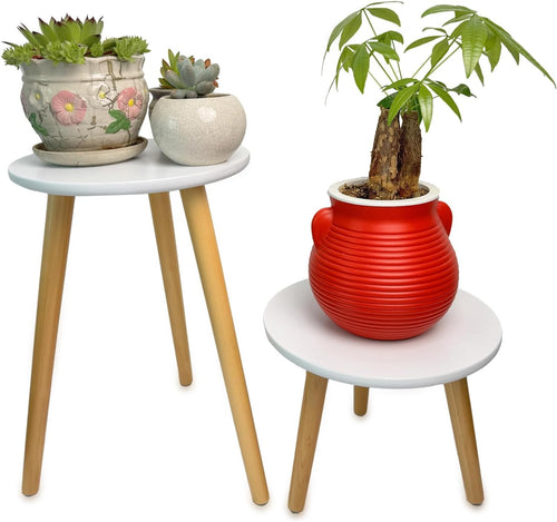 Wooden Plant Stands | White Round Flower Pot Tables for Modern Home Decor