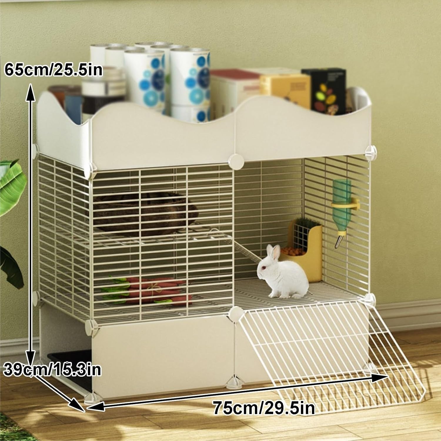 Small 2 Tier Rabbit Cage Indoor Hutch with Storage Ramp Sliding Trays