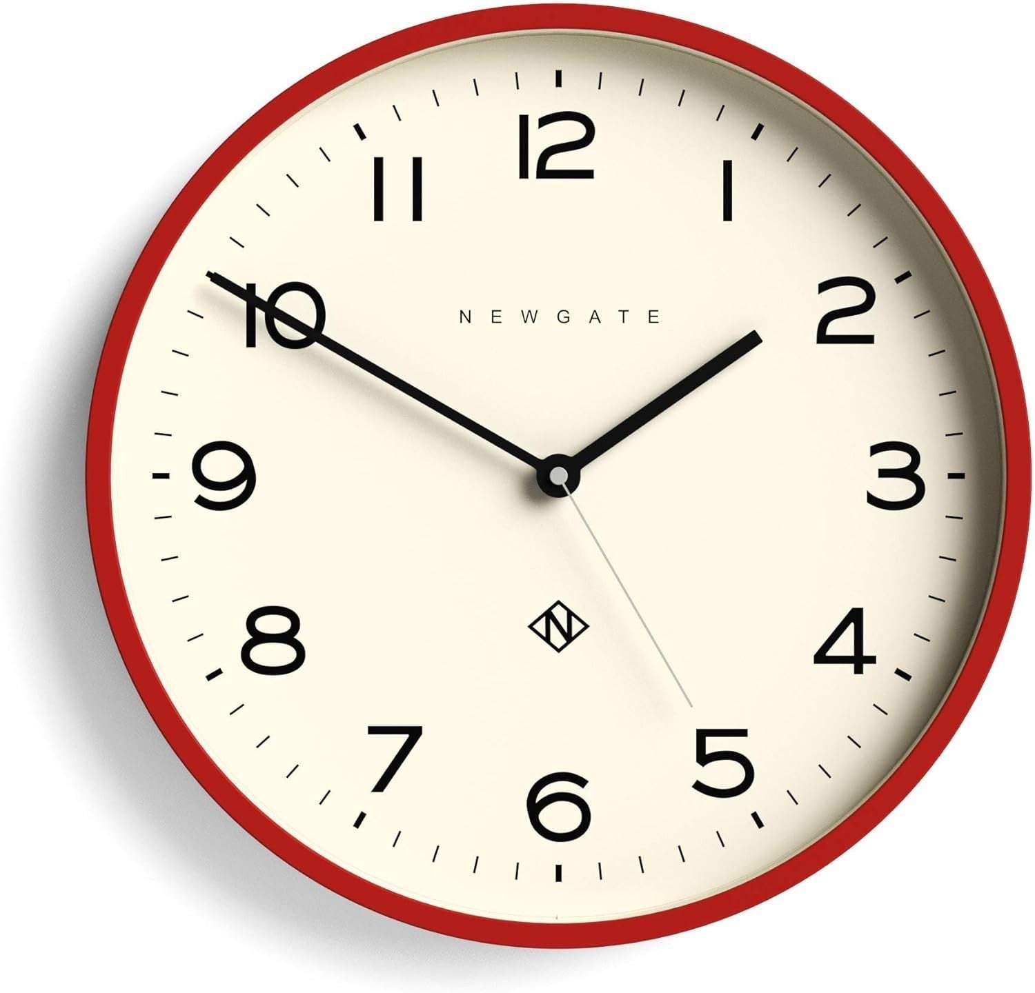 Large 37cm Red Round Wall Clock | Silent Sweep Quartz | Kitchen, Living Room