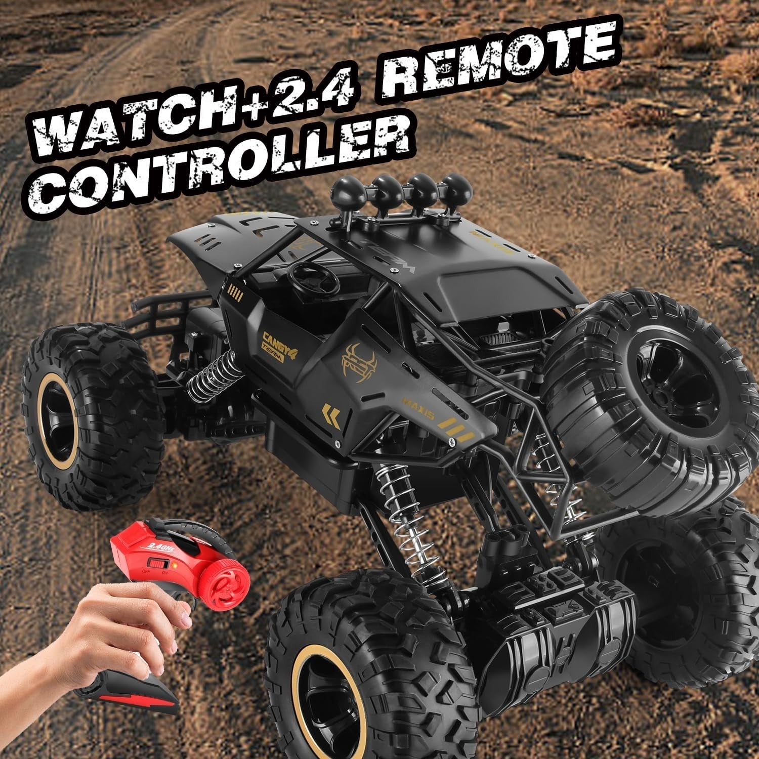 1:12 RC Monster Truck 4WD 2.4GHz Rock Crawler Metal Shell LED Car with 2 Batteri