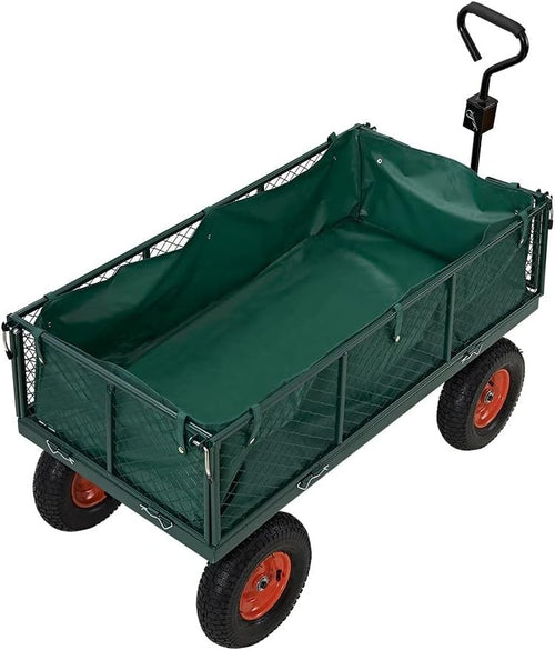 Green Heavy Duty Garden Trolley 700kg Mesh Cart Wagon with Bag & Removable Sides
