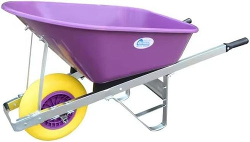 120L Garden Wheelbarrow – Purple/Yellow – PU Tubeless Tyre Heavy Duty Frame