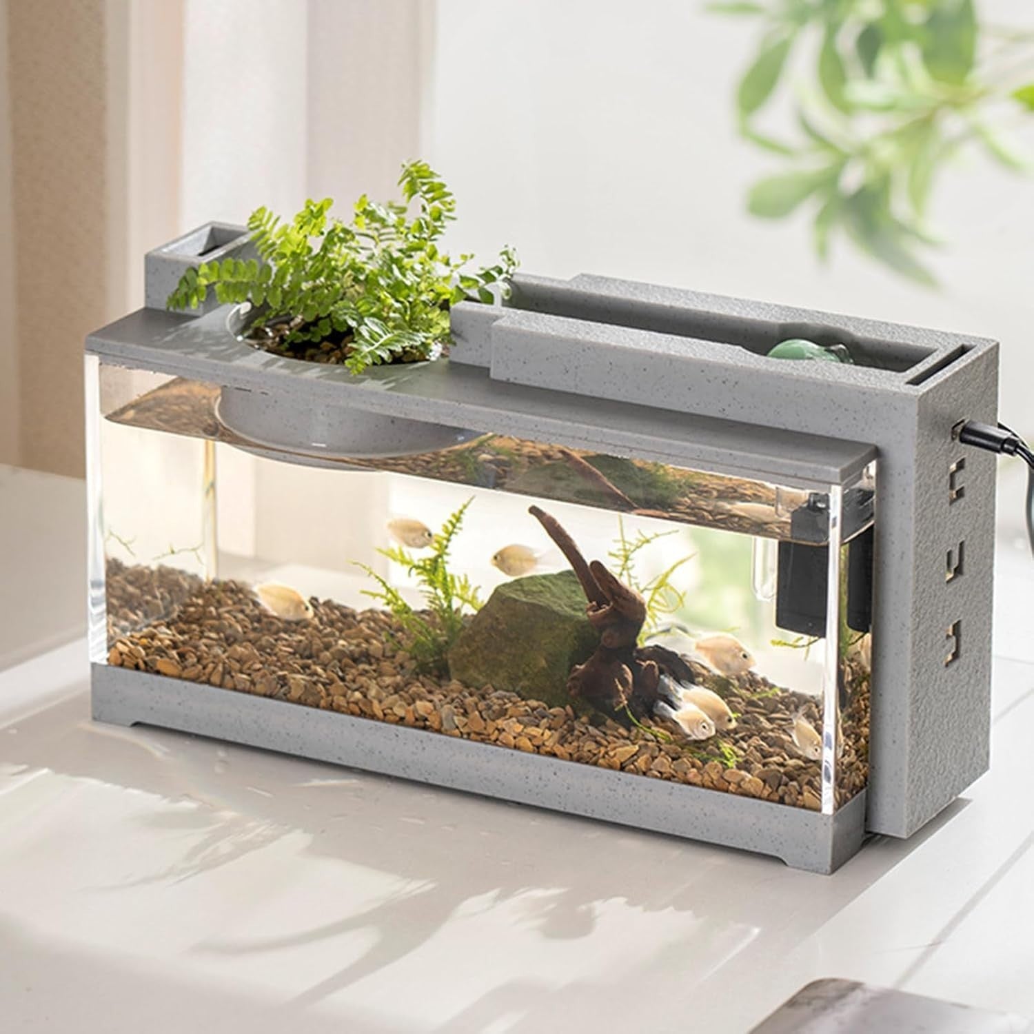 Nano Fish Tank 5L Desktop Aquarium w/ Filter LED Light USB Pump
