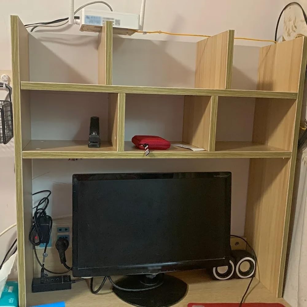Wood Desktop Bookshelf Organizer | 7-Shelf Countertop Storage Hutch 60cm Brown