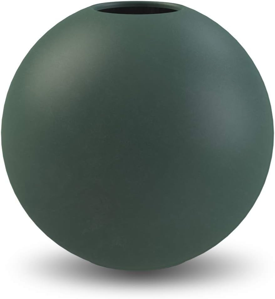 Dark Green Ceramic Ball Vase 20cm Modern Round Table Home Decor
