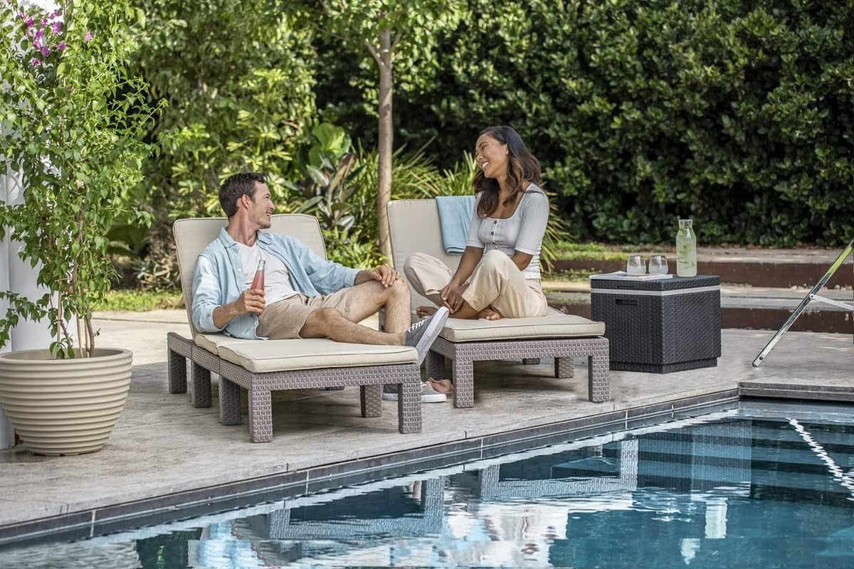 Rattan Effect Reclining Sun Lounger with Cushion Cappuccino 4-Position Chair