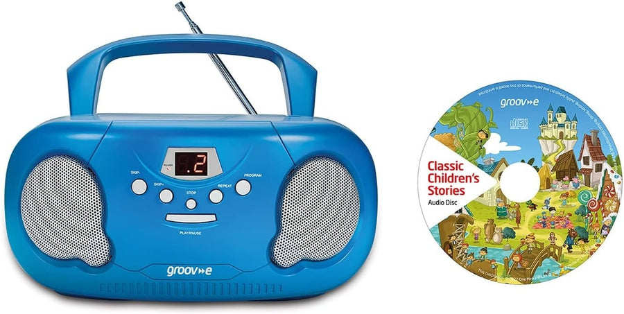 Portable Kids Boombox CD Player with Radio, Story CD & Aux – Blue