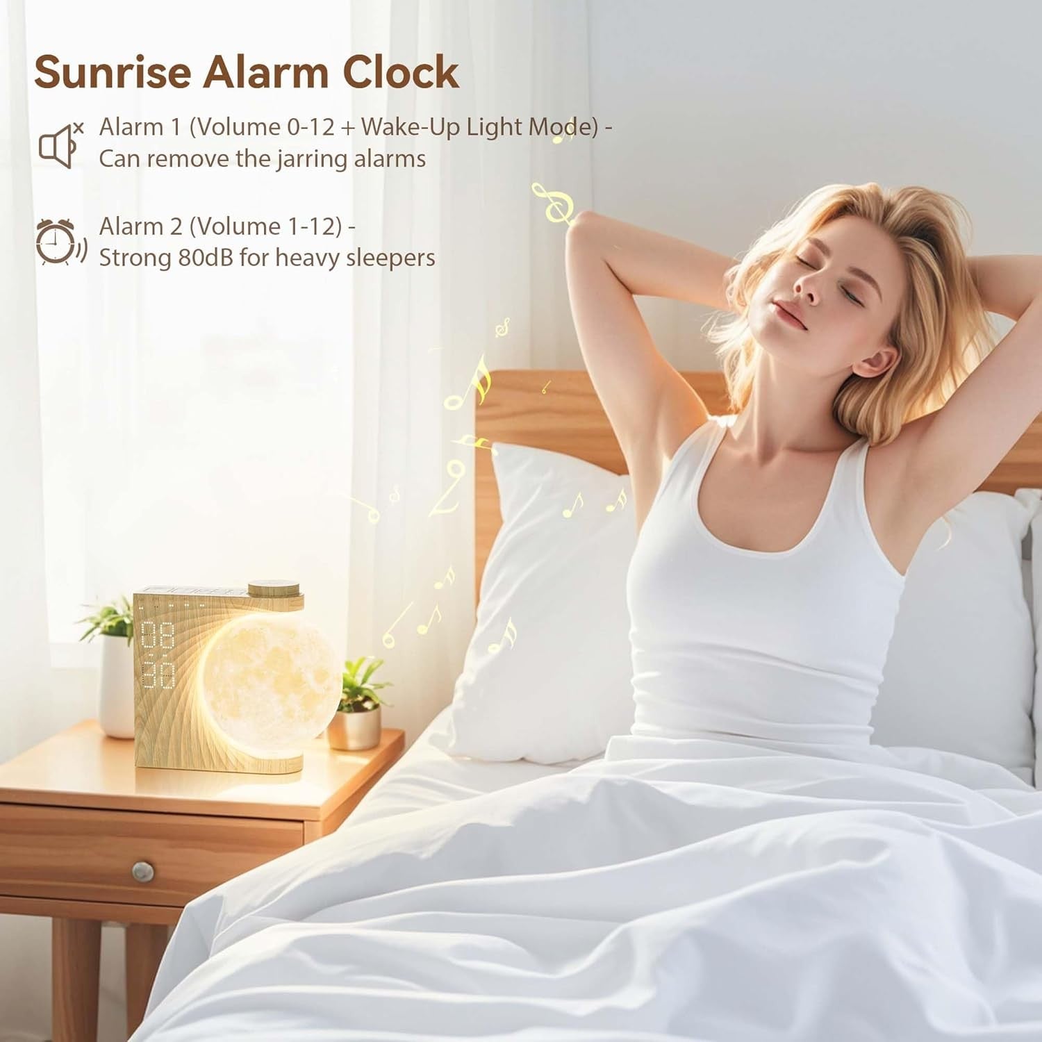 Sunrise Alarm Clock Moon Lamp Sleep Sounds Night Light Snooze Timer