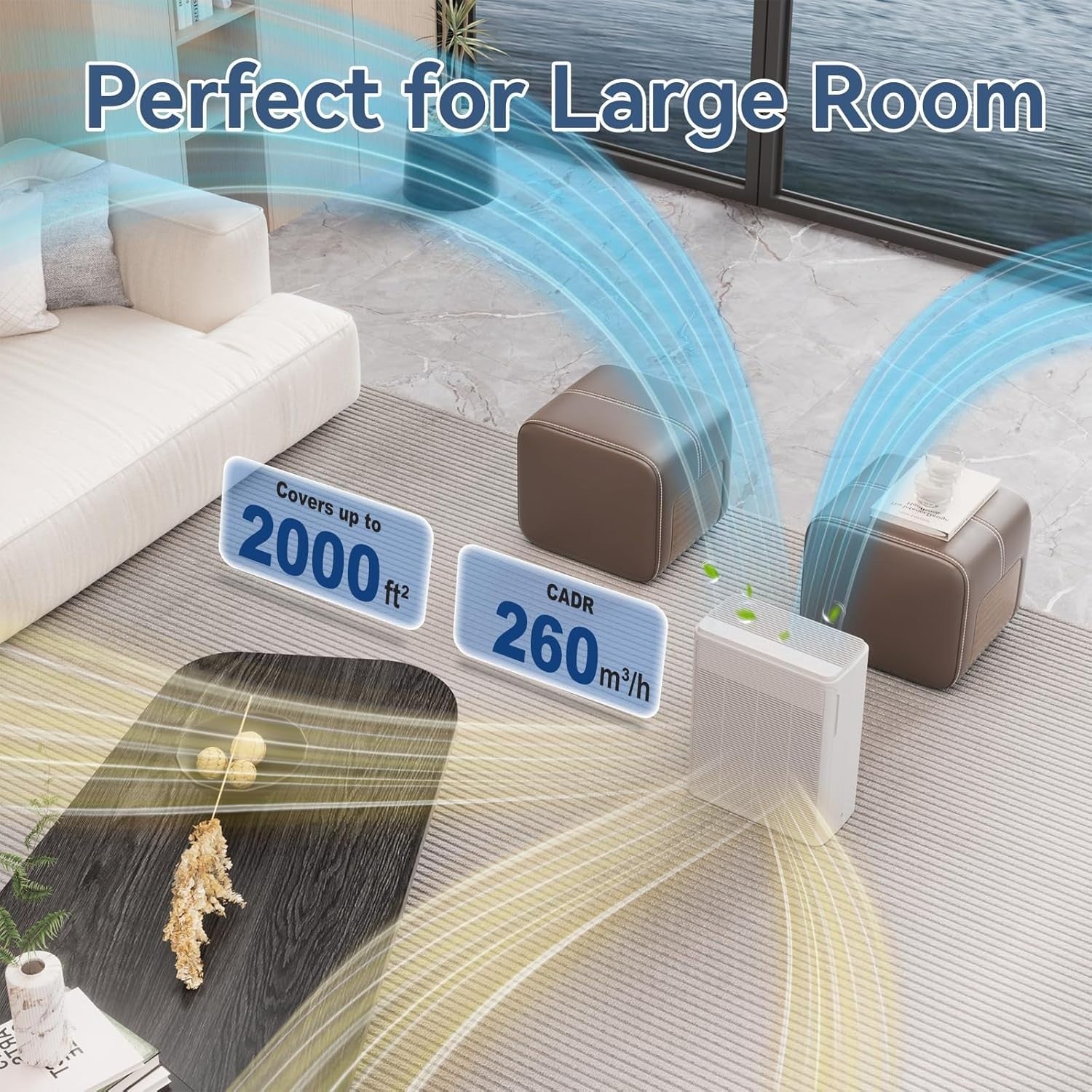 Large Room Air Purifier 2000ft² H13 HEPA Ultra Quiet 22dB
