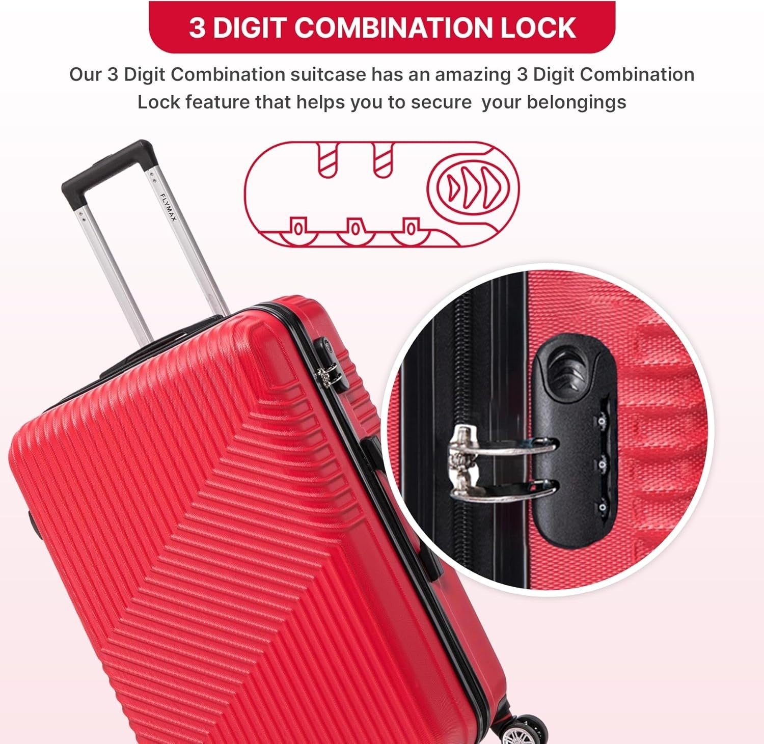 29'' Large Check In Suitcase Hard Shell Lightweight 4 Spinner Wheels Lock Red